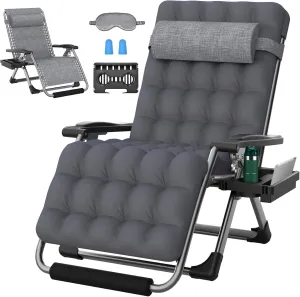 ZENPETIO Oversized Zero Gravity Chair, 33In XXL Zero Gravity Recliner Lounge Chair, Anti Gravity Chair for Indoor and Outdoor, Reclining Camping Chair for Lawn and Patio w/Cushion and Footrest, 500LBS