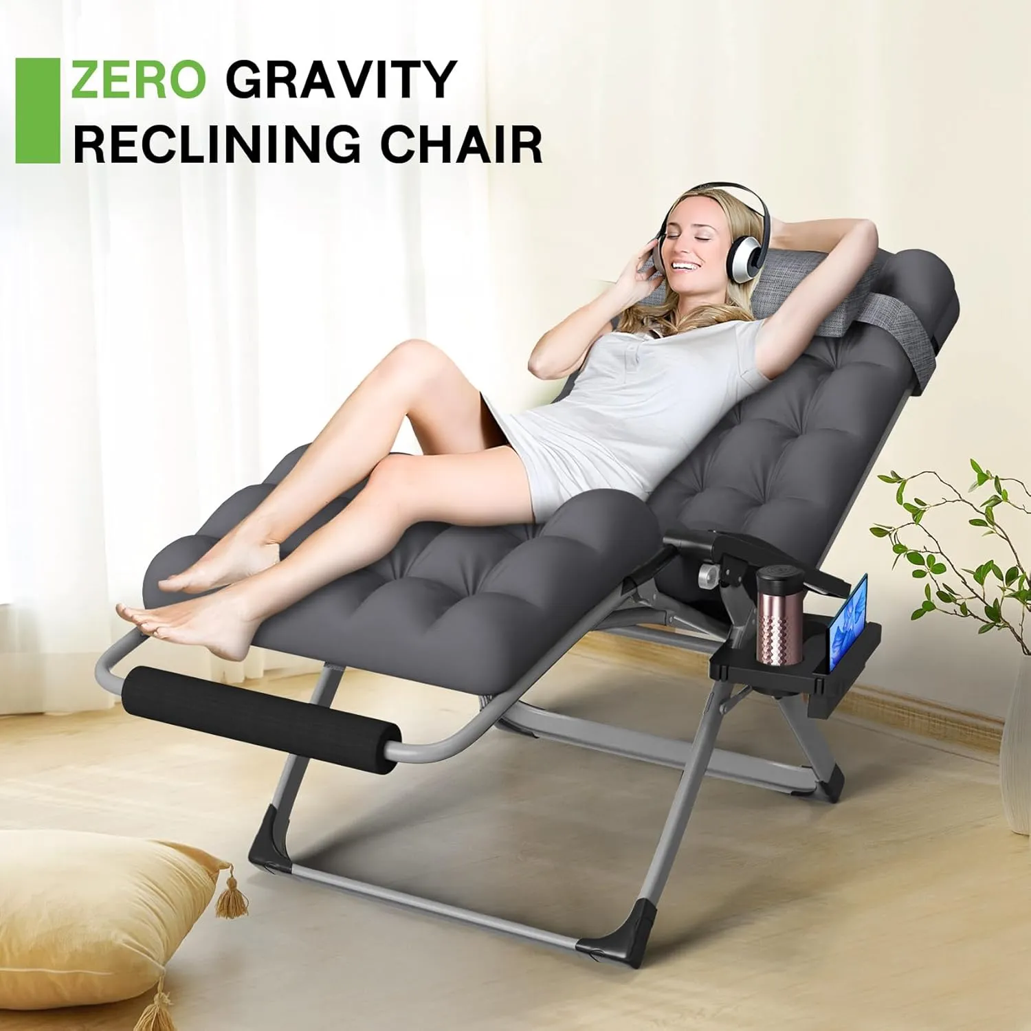 ZENPETIO Oversized Zero Gravity Chair, 33In XXL Zero Gravity Recliner Lounge Chair, Anti Gravity Chair for Indoor and Outdoor, Reclining Camping Chair for Lawn and Patio w/Cushion and Footrest, 500LBS