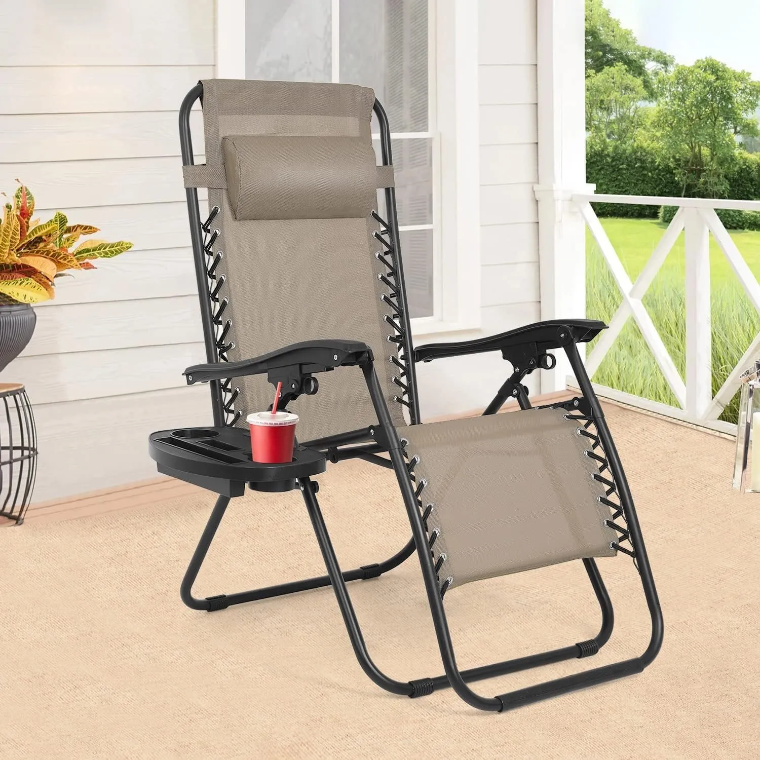 Zero Gravity Chair, Zero Gravity Lounge Chair, 1 Pack Folding Lawn Chair (Tan)