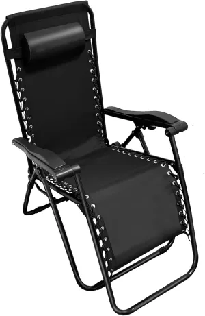 Zero Gravity Lounge Chair with Pillow - Outdoor Patio Folding Recliner, 26" Width, Adjustable, Steel Frame, Black - Ideal for Pool, Beach & Camping (23.6''W)