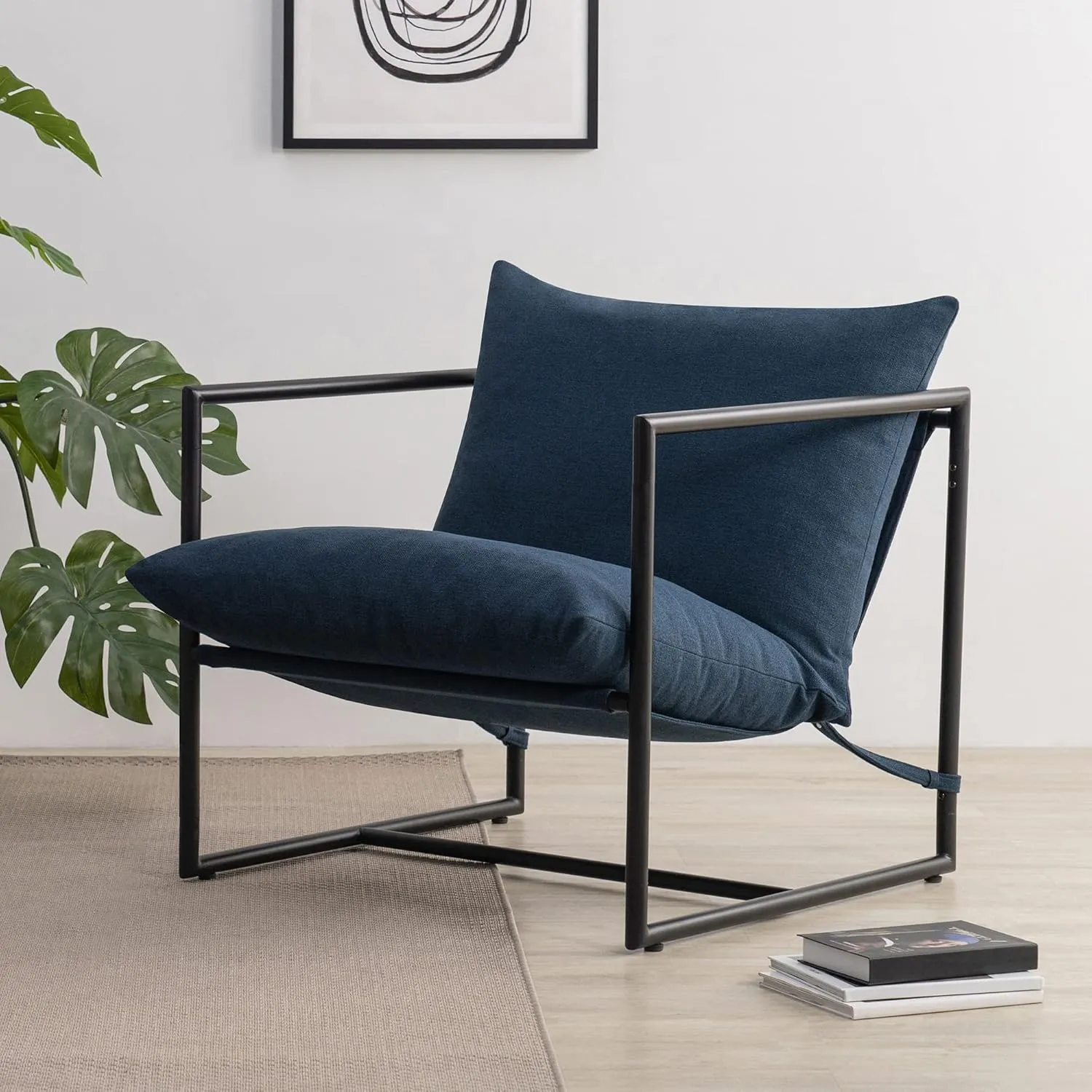 ZINUS Aidan Sling Accent Chair, Metal Framed Armchair with Shredded Foam Cushioning, Navy