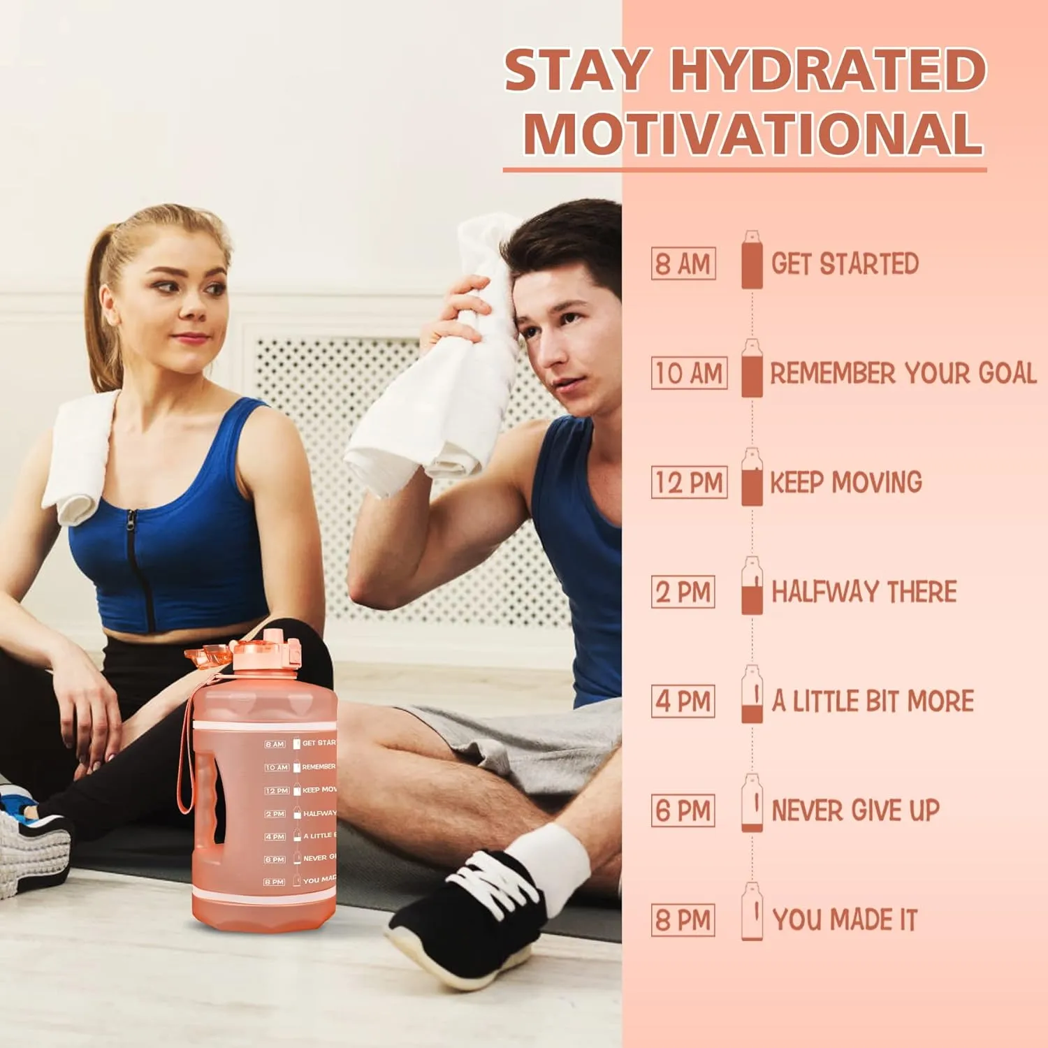 ZOMAKE Gallon Water Bottle with Straw & Time Marker - 64/128 oz Motivational Water Jug BPA Free Leakproof Large Water Bottle Ensure You Drink Enough Water Daily