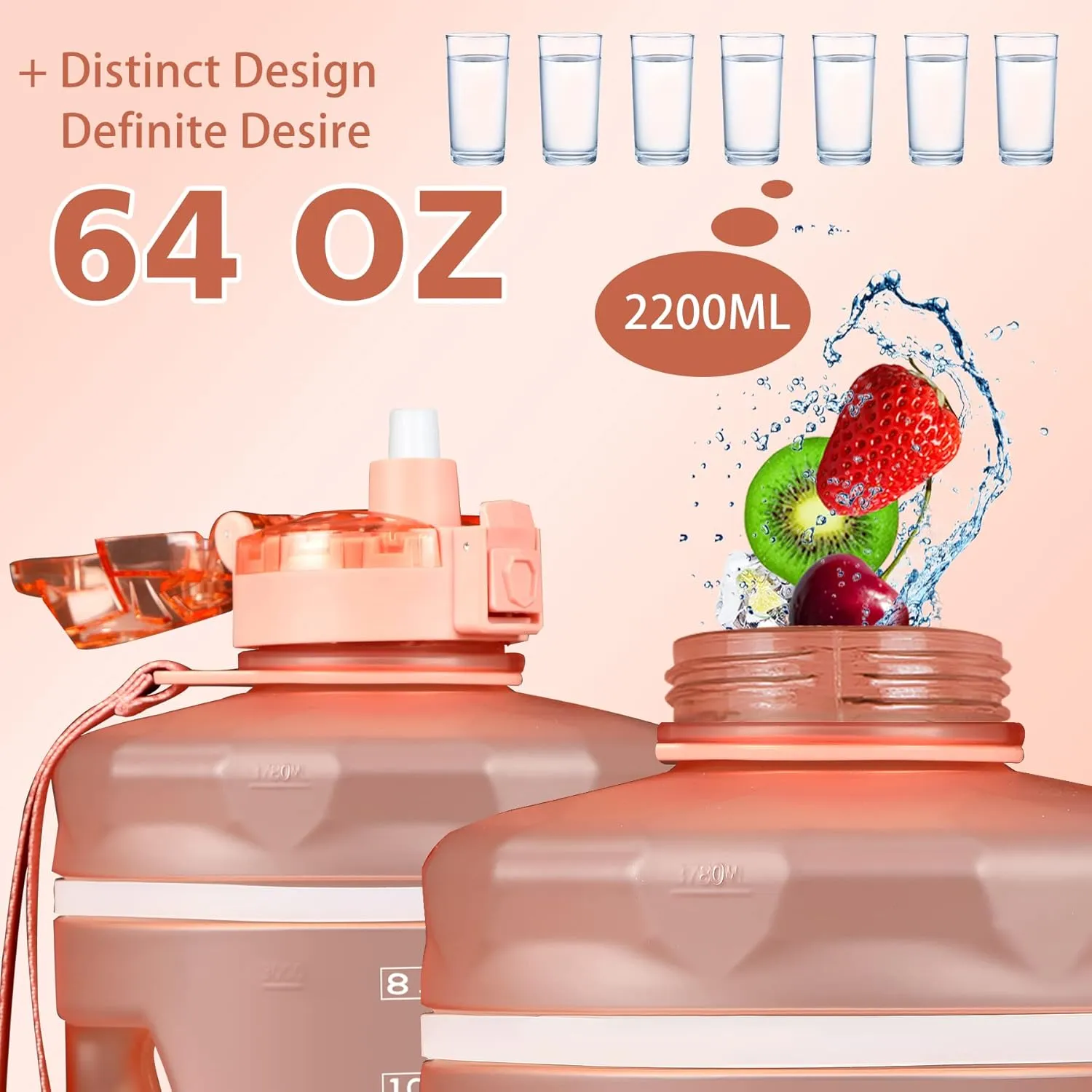 ZOMAKE Gallon Water Bottle with Straw & Time Marker - 64/128 oz Motivational Water Jug BPA Free Leakproof Large Water Bottle Ensure You Drink Enough Water Daily