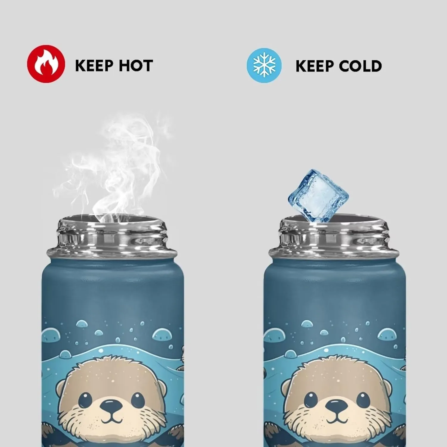 ZOUTAIRONG Cute Otter Insulated Water Bottle with Handle 18 oz Stainless Steel Sports Water Flask Cup Portable Handle Lid Hot and Cold Water Bottle Travel Canteen Mug