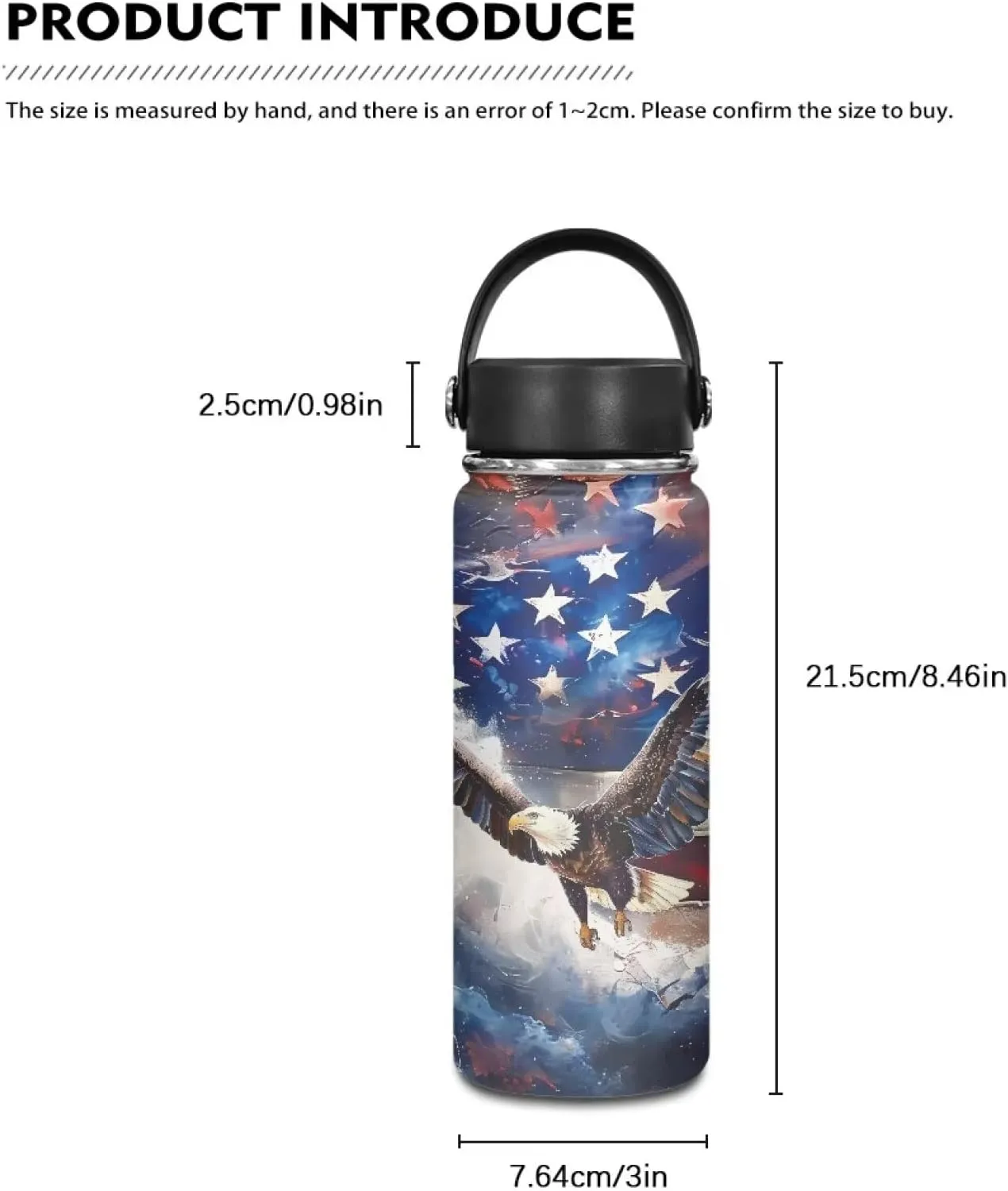 ZOUTAIRONG Insulated Water Bottles with Handle 4th of July Kids Stainless Steel Metal Water Bottle, Cold & Hot Water Bottle 18 oz, Leak Proof Travel Cup