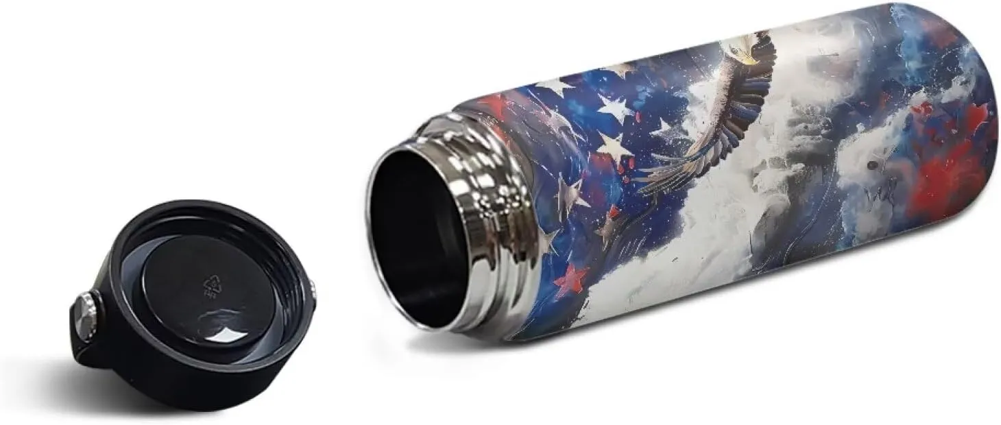 ZOUTAIRONG Insulated Water Bottles with Handle 4th of July Kids Stainless Steel Metal Water Bottle, Cold & Hot Water Bottle 18 oz, Leak Proof Travel Cup