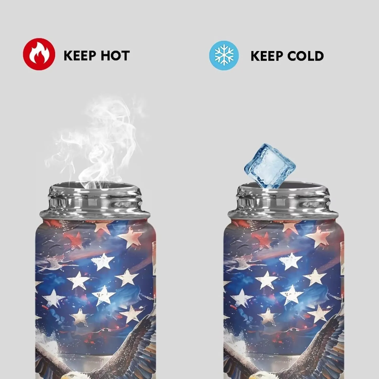ZOUTAIRONG Insulated Water Bottles with Handle 4th of July Kids Stainless Steel Metal Water Bottle, Cold & Hot Water Bottle 18 oz, Leak Proof Travel Cup