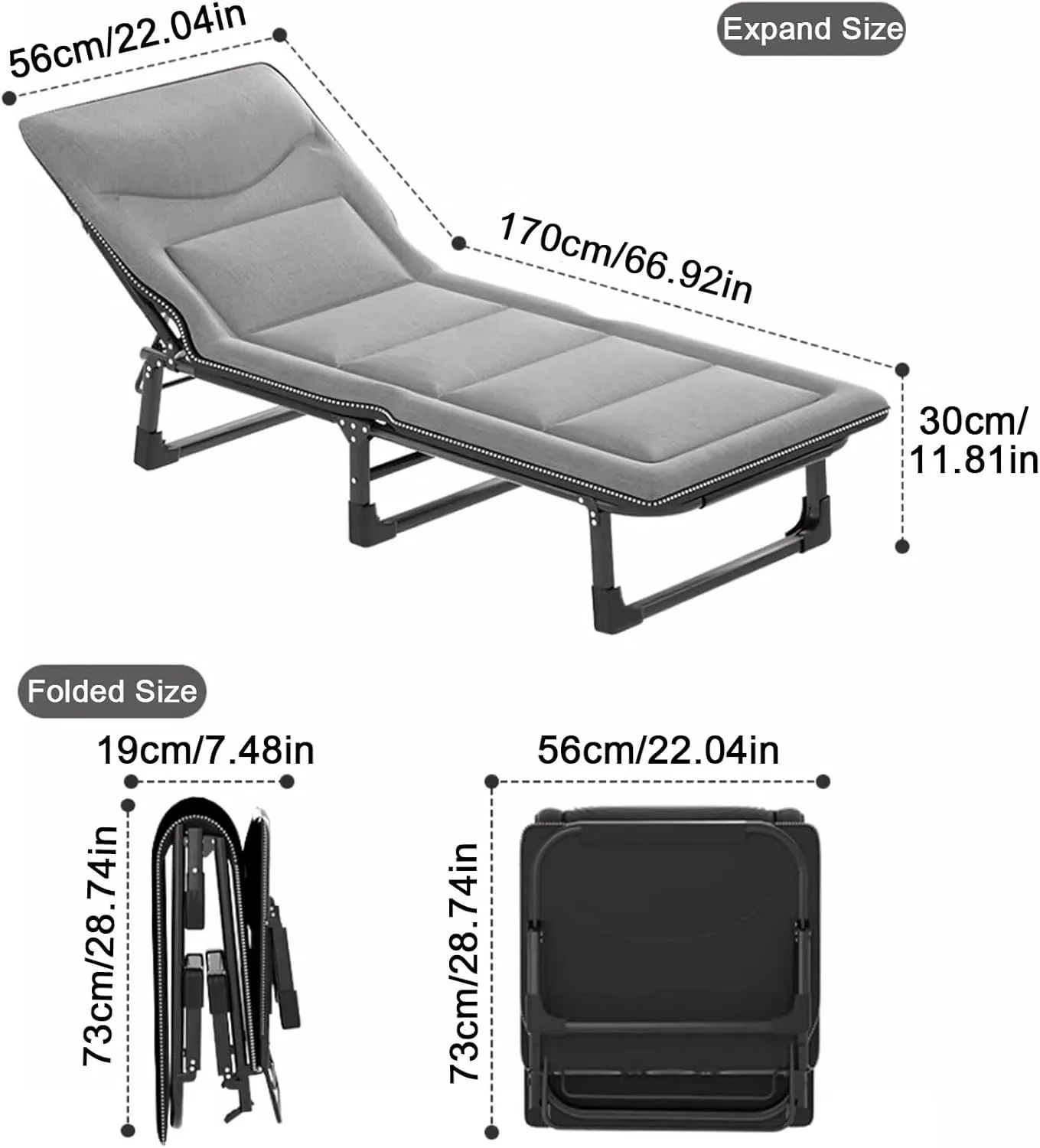 ZTGL C,170x56cm, Camping Cot for Adults, Office Nap Folding Lounge Chairs, Sunbathing Lounge Chairs, Camping Lounge Chair, Portable Patio Recliner Chair, Outdoor Lounge Chair