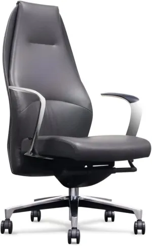 Zuri Furniture Wrigley Genuine Leather Aluminum Base High Back Executive Chair - Dark Grey with Black Accent