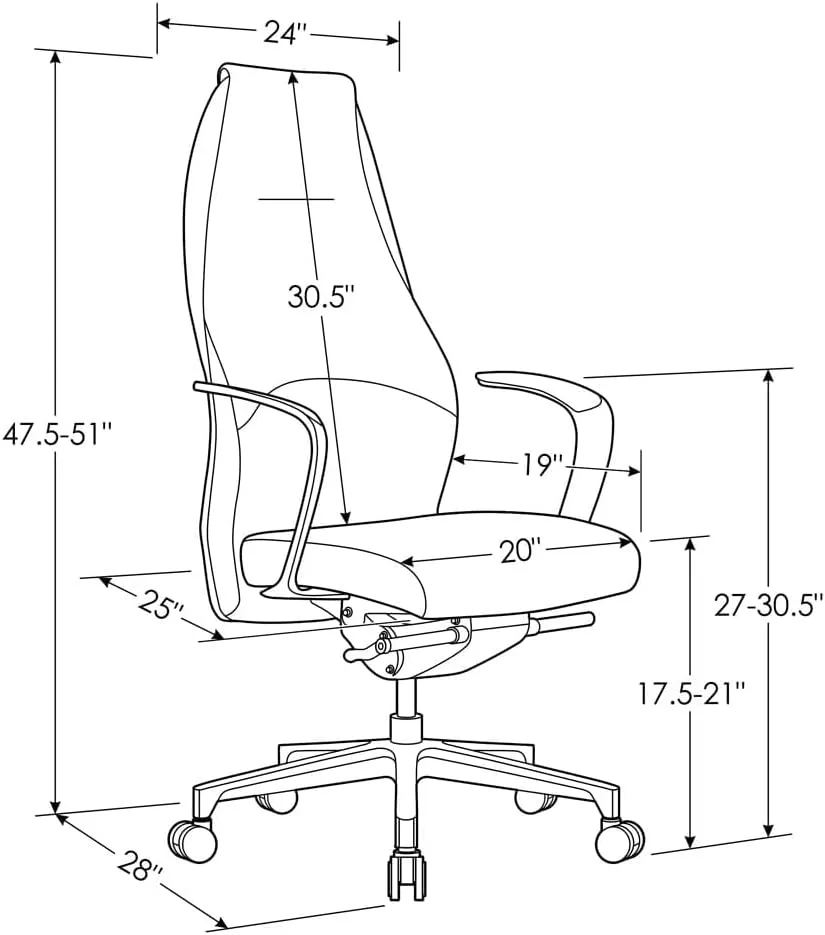 Zuri Furniture Wrigley Genuine Leather Aluminum Base High Back Executive Chair - Dark Grey with Black Accent