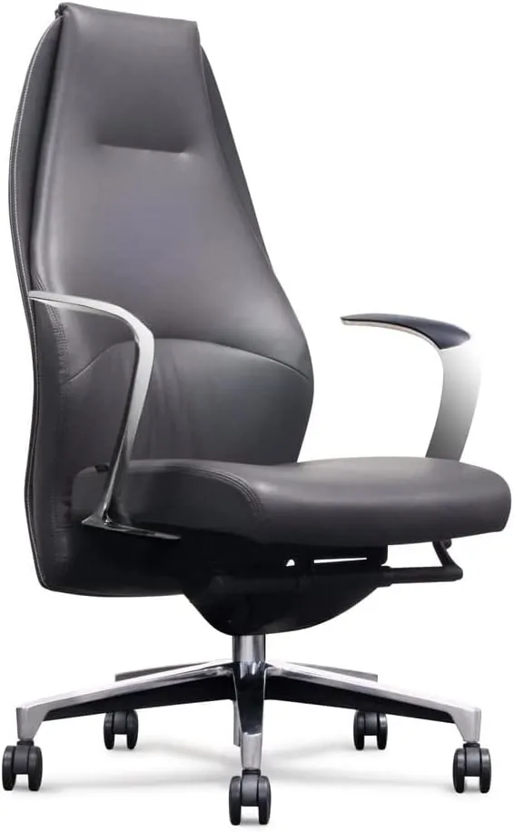 Zuri Furniture Wrigley Genuine Leather Aluminum Base High Back Executive Chair - Dark Grey with Black Accent
